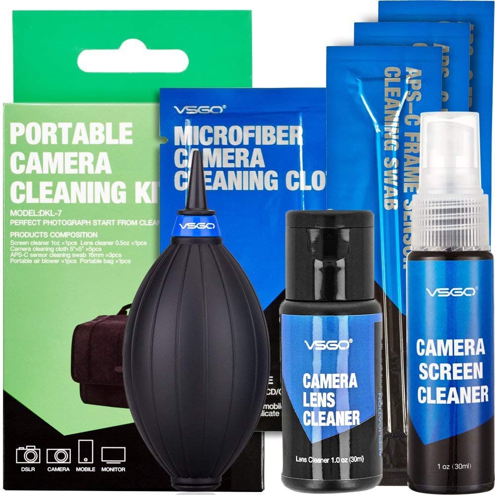 Camera Cleaning Kit for DSLR and Sensitive Electronics Convenience Package: Screen and Lens Cleaner, Microfiber Cloth, APS-C Sensor Cleaning Swab, Air Blower Cleaner and Carrying Bag