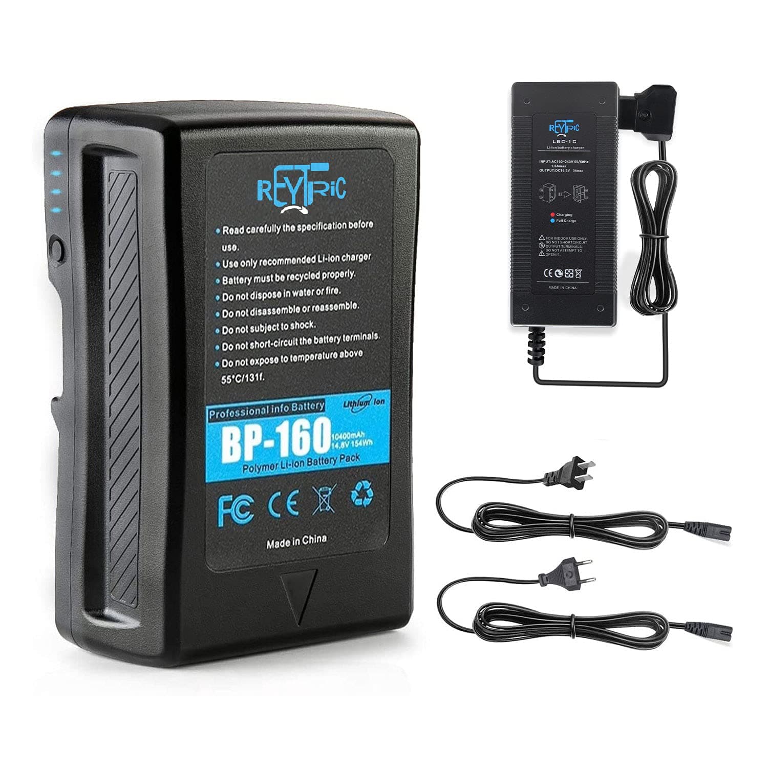 REYTRIC 154Wh(10400mAh) V Mount/V-Lock Battery with D-tap Output Charger and D-Tap Cable Compatible Video Camera Camcorder Broadcast LED Light Replacement Brick for DSLR