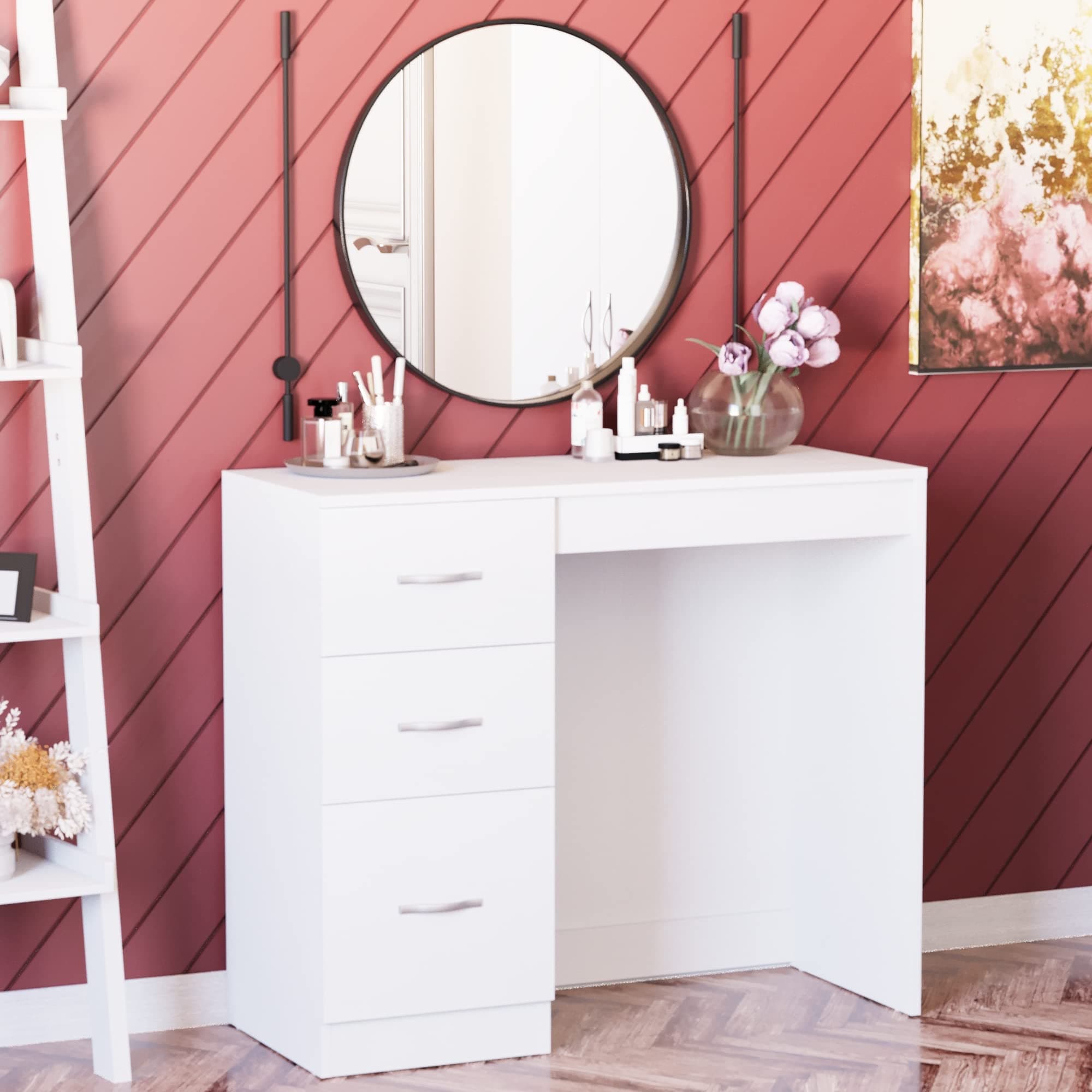 Vida Designs 3 Drawer, Dressing Table/Vanity Table, Makeup Desk - Riano Bedroom Furniture (White)