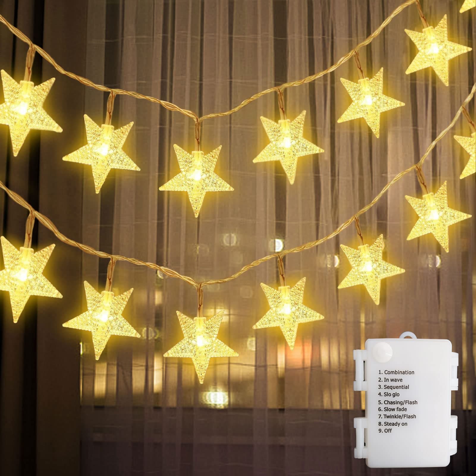 echosari Star String Lights Battery Operated, 4M 40 LED Star Fairy Lights with Timer, 8 Lighting Modes Waterproof Indoor Fairy Lights for Bedroom Party Wedding Garden Décor (Warm White)