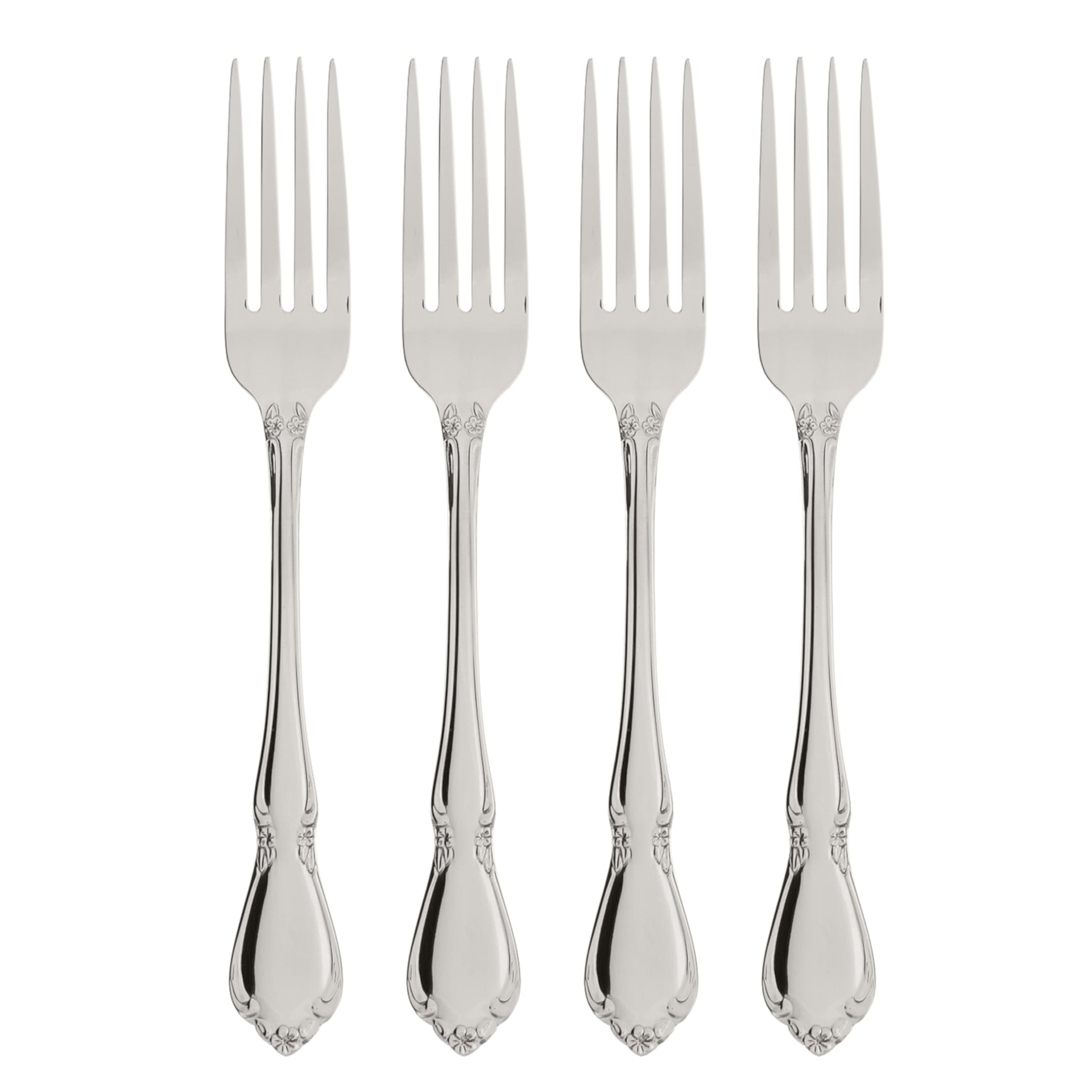 Oneida Silverware Set, Chateau Fine Flatware Dinner Forks Set, Service For 4, 18/10 Stainless Steel Forks, Rust Resistant, Dishwasher Safe, Long Fork, Home & Kitchen Eating Utensils (Silver, 4 Piece)