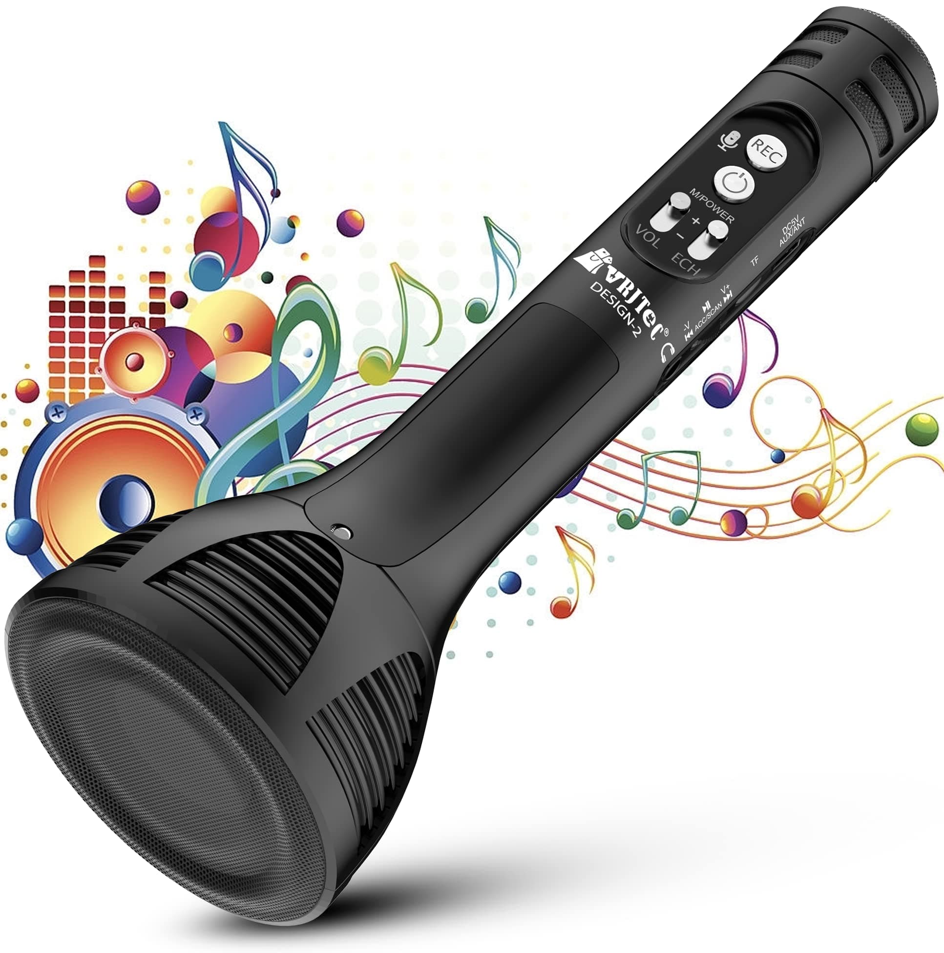VRJTEC Kids Wireless Karaoke Microphone with Built-in Speaker | Bluetooth Singing Mic with Echo, Rechargeable Portable Handheld Toy for Boys & Girls Birthday Party Gift