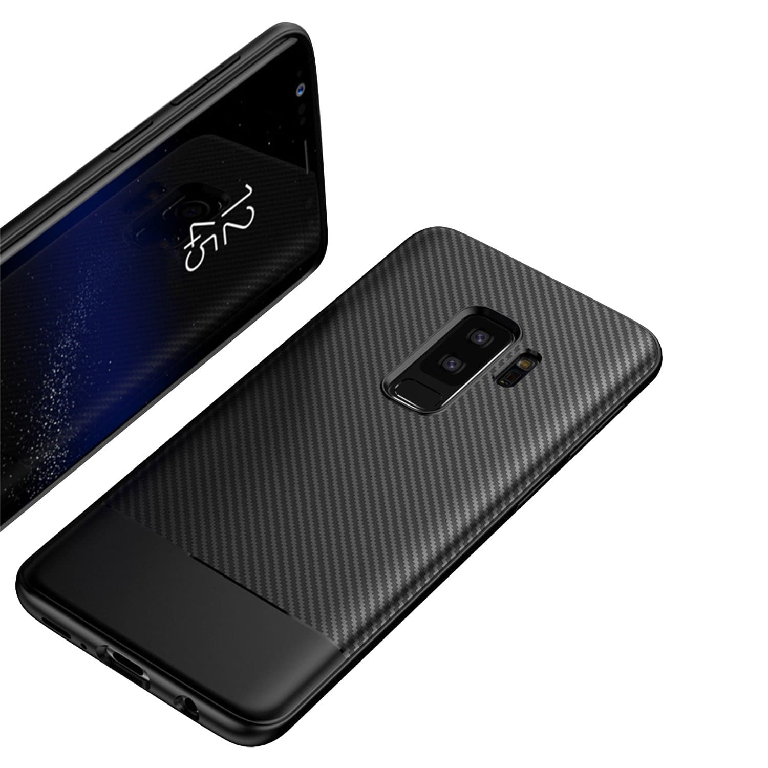 Galaxy S9 Plus Ultra Thin Heavy Duty Slim Phone Case with Soft TPU Carbon Fiber Texture Shockproof Protective Cover Case for Samsung Galaxy S9 Plus (Black)