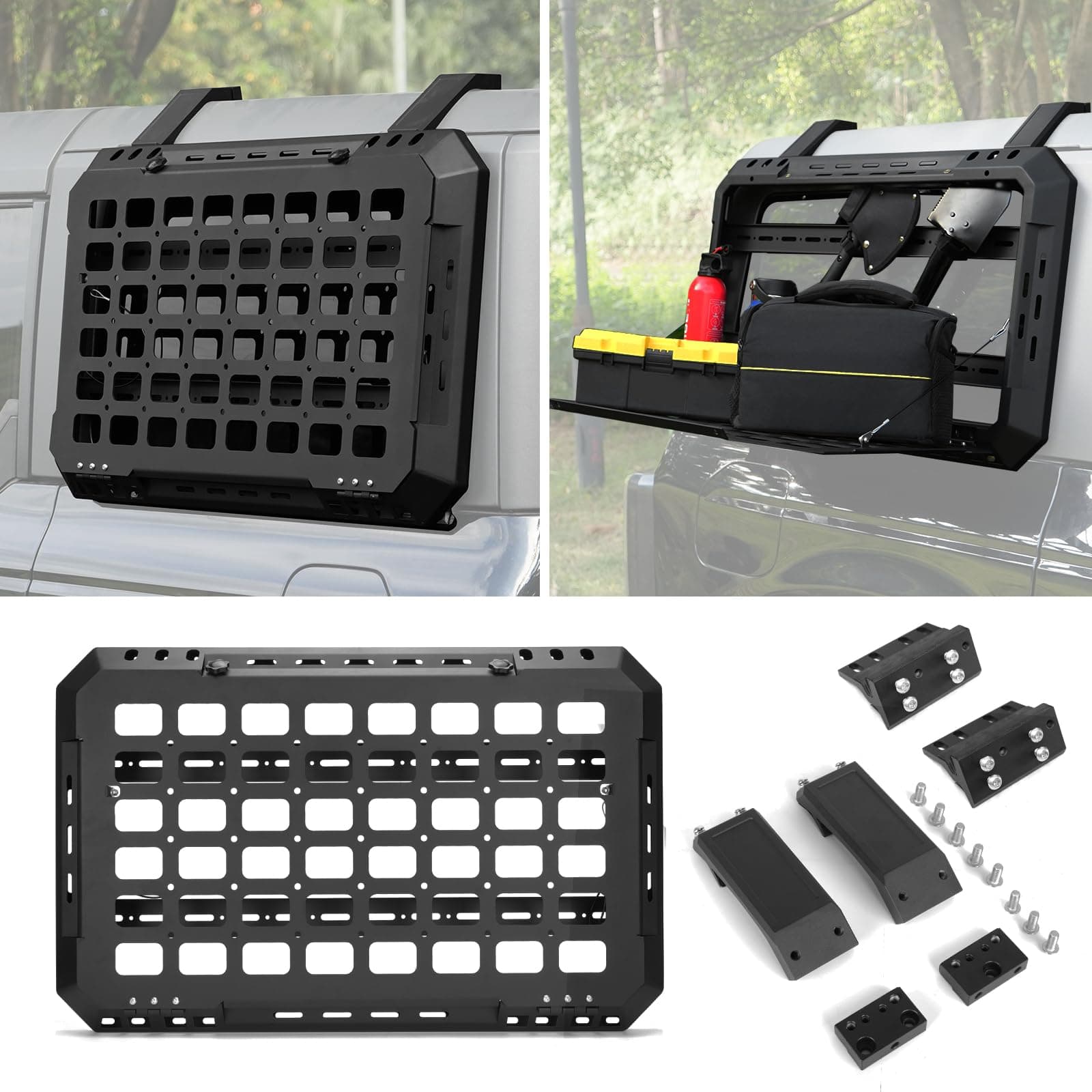 Z8 Rear Window Storage Panel Kit,Modular Tactical Molle Platform Compatible with 2021-2024 Ford Bronco 4 Doors,Left & Right Rear Window Install,Camping Gear, Off-Road Accessories