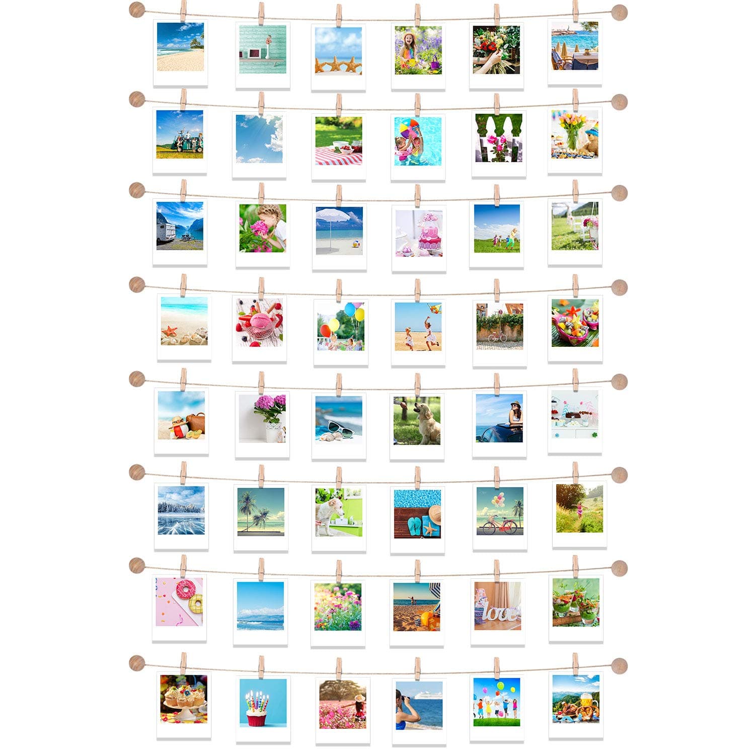 Mudder Hanging Photo Display with 50 Clips, Picture String with Clips Picture Wall Decor Boho Wooden Garland Stick and Hang Decorative Photo Wall Decor for Home Dormitory Cafe Decoration