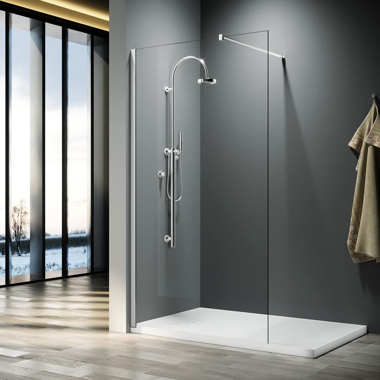 ELEGANT 1000mm Frameless Wet Room Shower Screen Panel 8mm Easy Clean Glass Walk in Shower Enclosure with Stainless Steel Support Bar