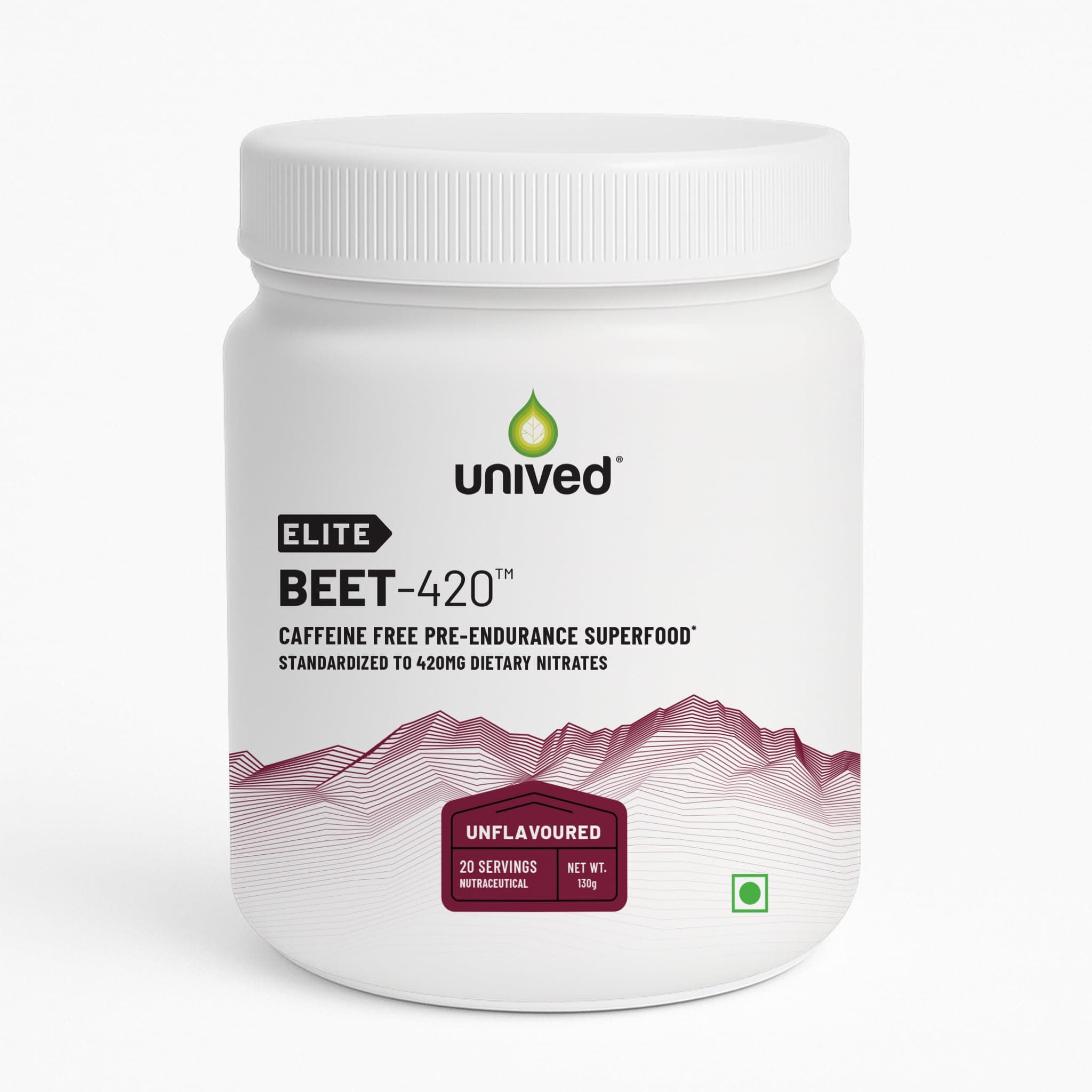 Unived Elite Beet-420 | Beetroot Extract standardized to 6.5% Dietary Nitrate, 420mg Nitrate Per Serving | Endurance Superfood for Athletes | Vegan, Caffeine-Free, Pre-Workout Powder| 20 Servings