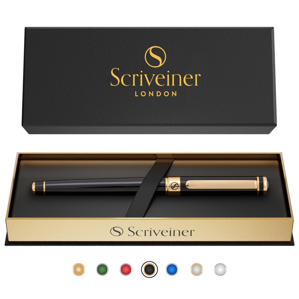 Black Lacquer Rollerball Pen - Multi Award Winning Luxury Rollerball Real Gold Plating, Schmidt Refill, Quality Executive Writing Pen for the Office, Journaling or Gift Set for Men & Women