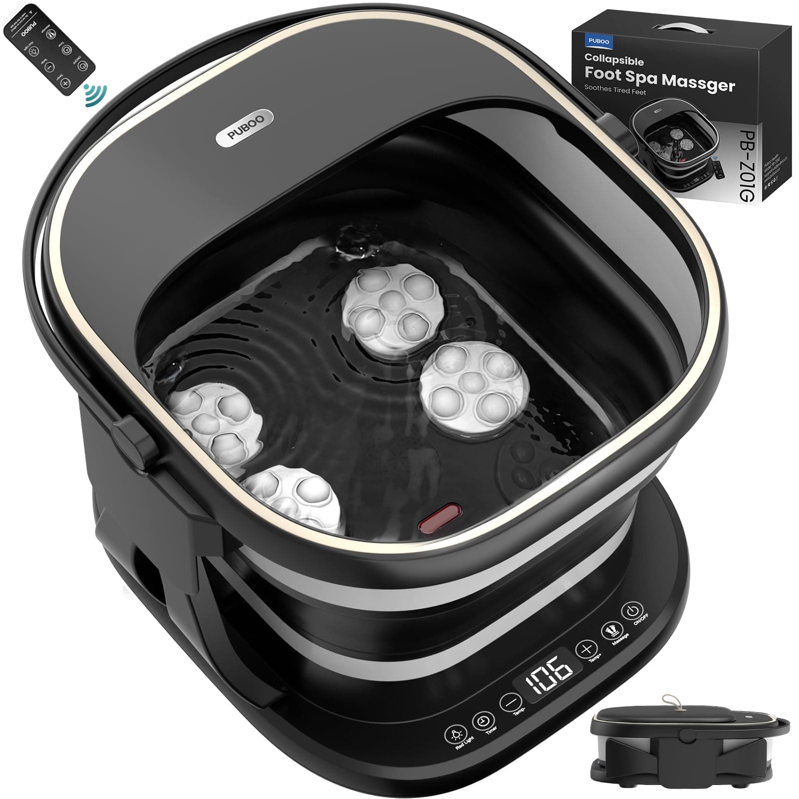 Puboo Collapsible Foot Spa Bath Massager with Heat, 95-115°F Precise Temp Control, Motorized Massage Rollers, Heated Foot Bath Soak Tub, Fits US Men’s Size 11