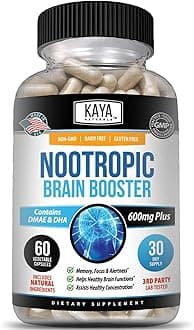 Kaya Naturals - Nootropic Brain Booster - for Memory & Focus - Brain Support Supplement - Focus & Concentration & Learning Accuracy - Cognitive Function - 60 Count