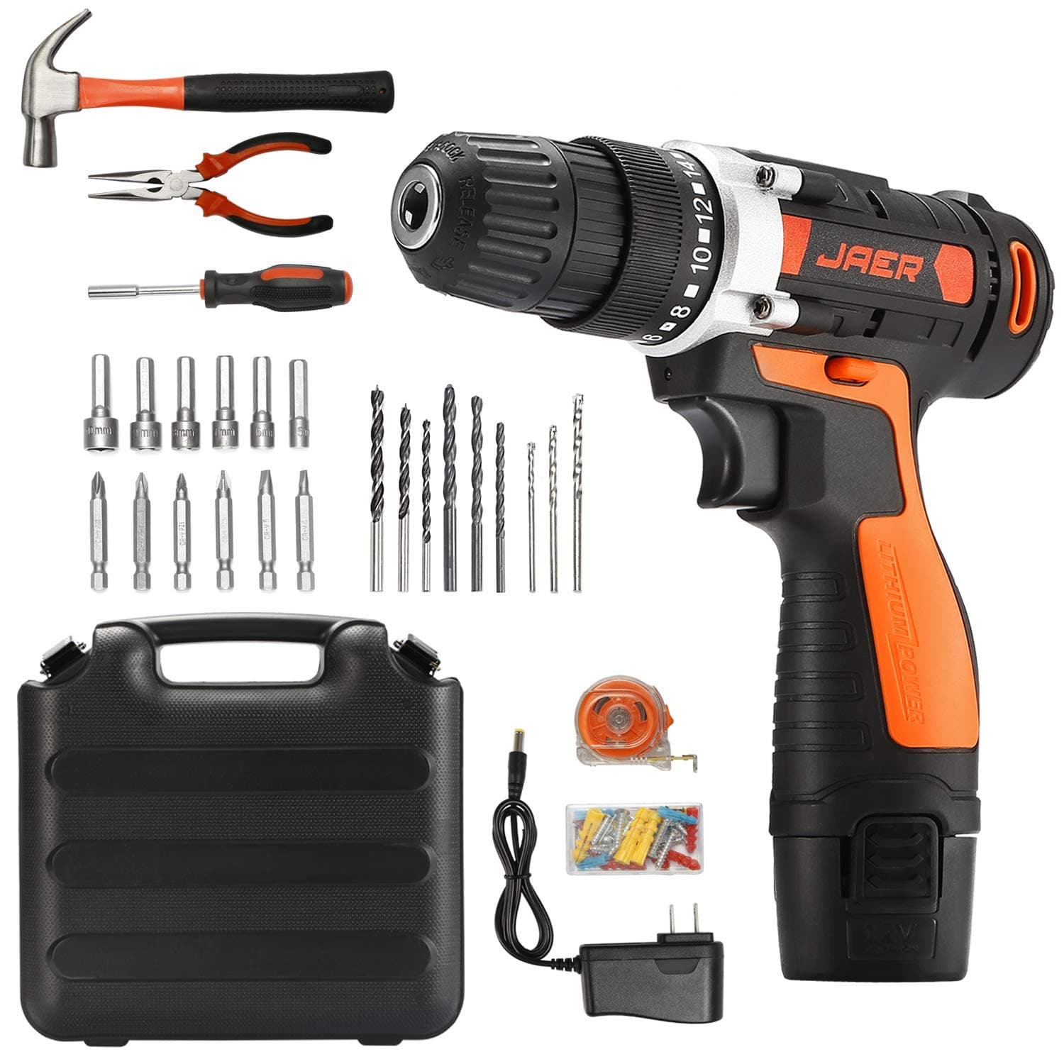 Cordless Power Drill and Home Tool Kit, Set with 3/8 Inches Keyless Chuck 28 Pcs Screwdriver Bits
