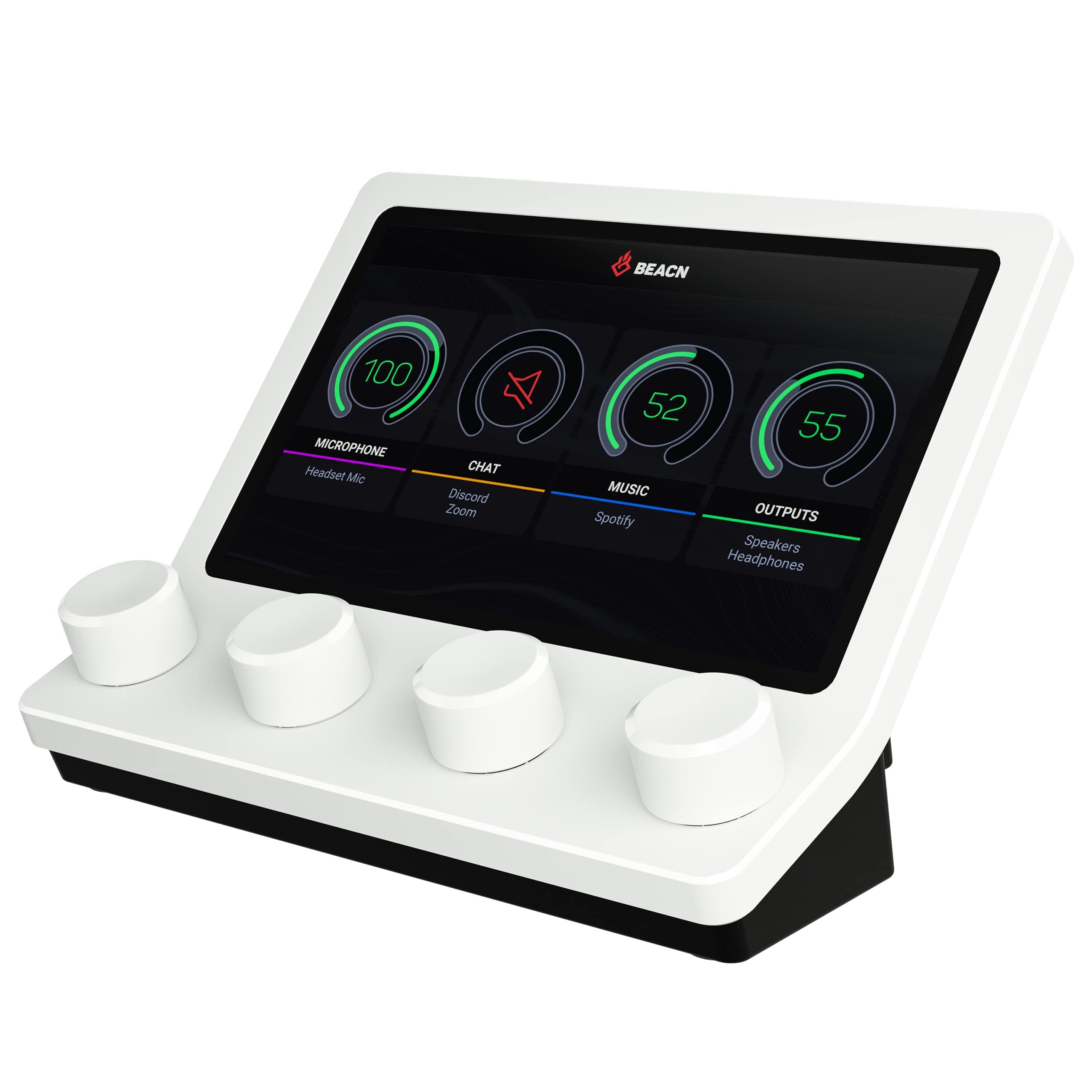 BEACN Mix USB C Audio Controller | Windows Audio Mixer for PC Gaming or Work | 4-Channel Audio Control with 5" Full-Color Display & Precision Knobs | Drag-and-Drop Customization (White)