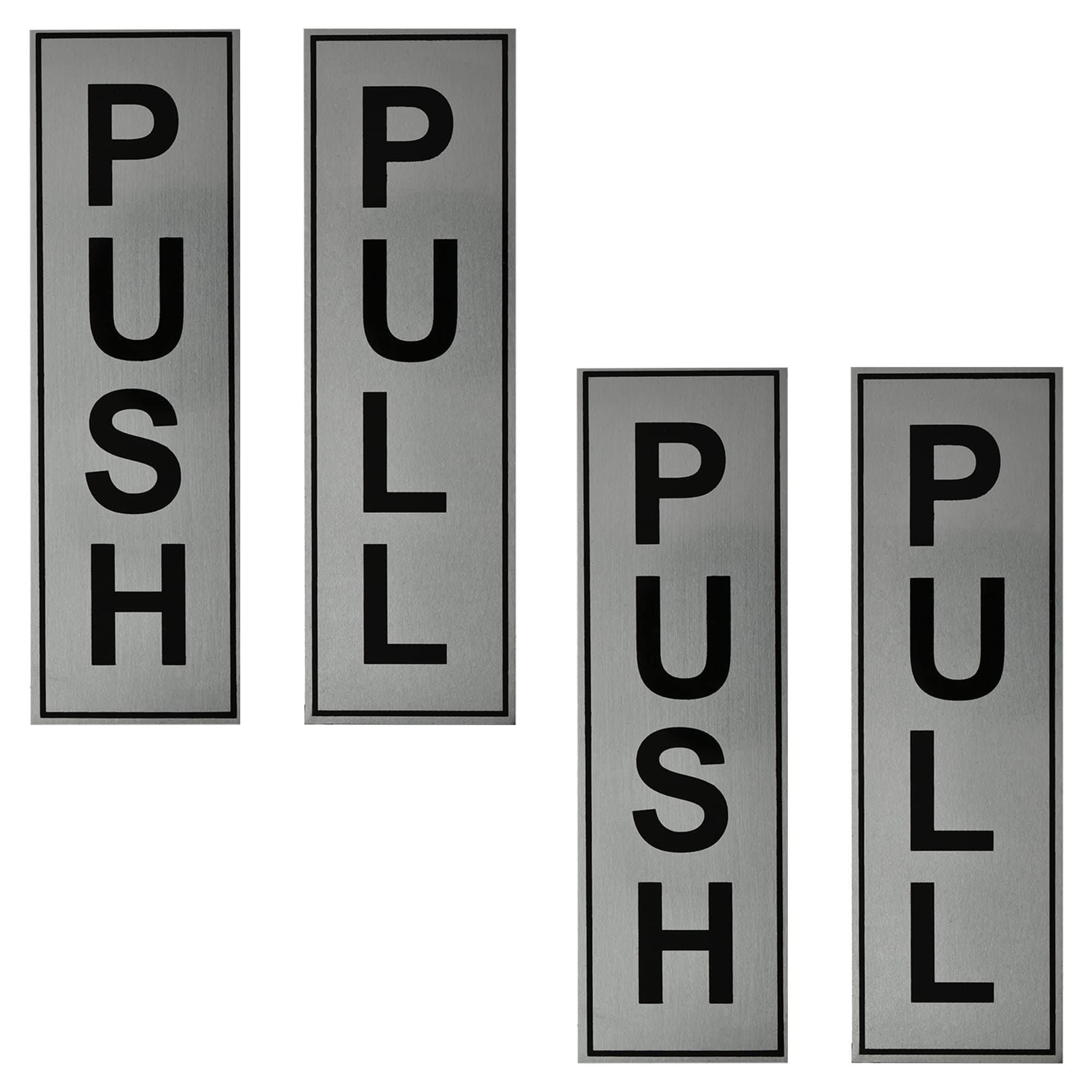 Buzz Cool Silver Metal Push Pull Sign Board For Offie and Shop Glass and Wooden | Self Adhesive Stainless Steel Metal Sticker for Door | Push and Pull Sticker for Hospital Malls Office 2 Set Pack (4Pcs)