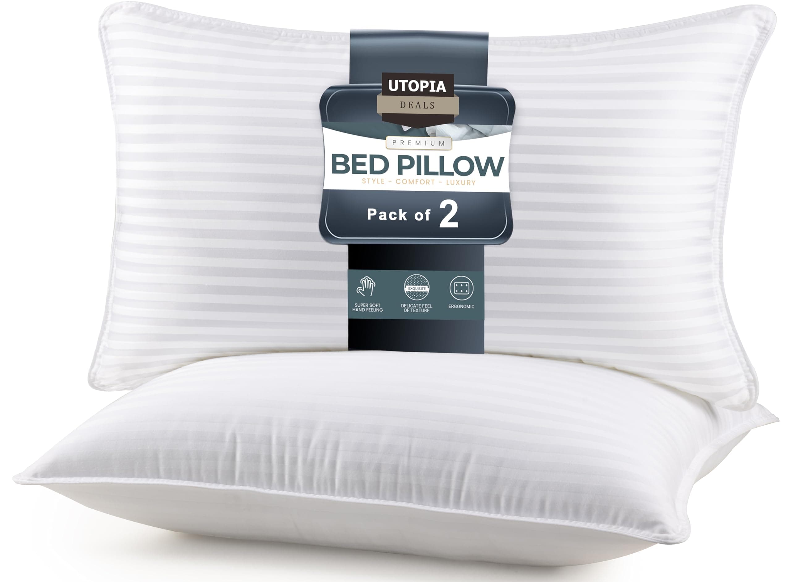 Utopia Bedding Ultra Luxury Plush Filled Pillow - (2 Pack, King Size) - Pure Cotton, T-240 Mercerized Shell, Dust Mites Resistant, Silicone Treated 3D Hollow Material, King Size