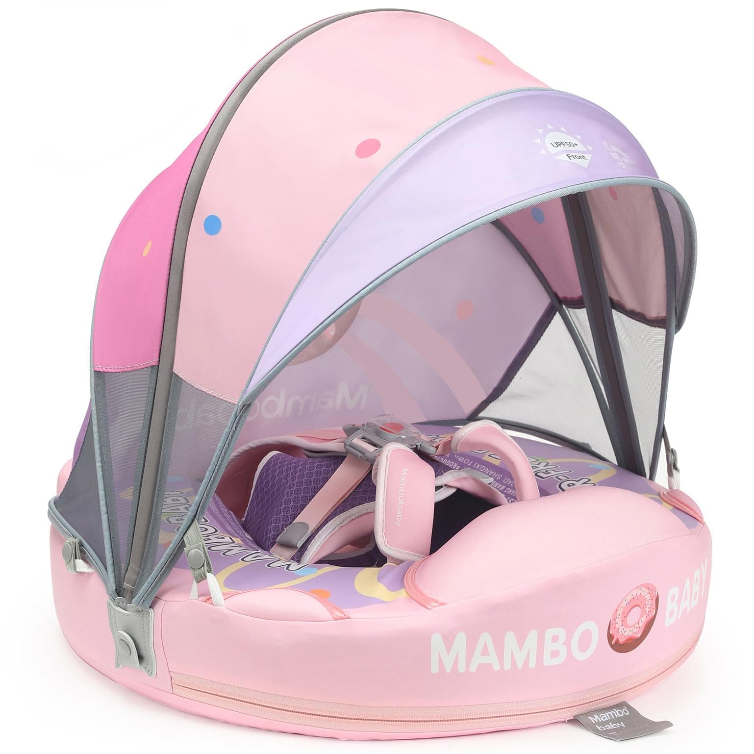 Mambobaby Float with Canopy and Tail New Upgraded Non-Inflatable Baby Pool Float Mambo Float Swim Trainer Solid Infant Swim Float Adjustable Pearl Foam Baby Swim Ring