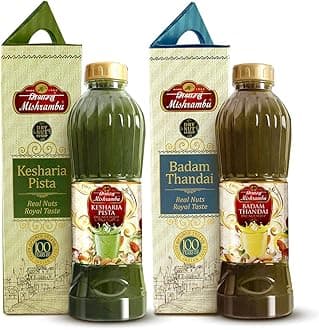 - Badam Thandai & Kesharia Pista Drynut Syrup - Kesar Pista Syrup | Thandai Syrup | Dry Fruit Thandai | 750 ML Each - Pack of 2