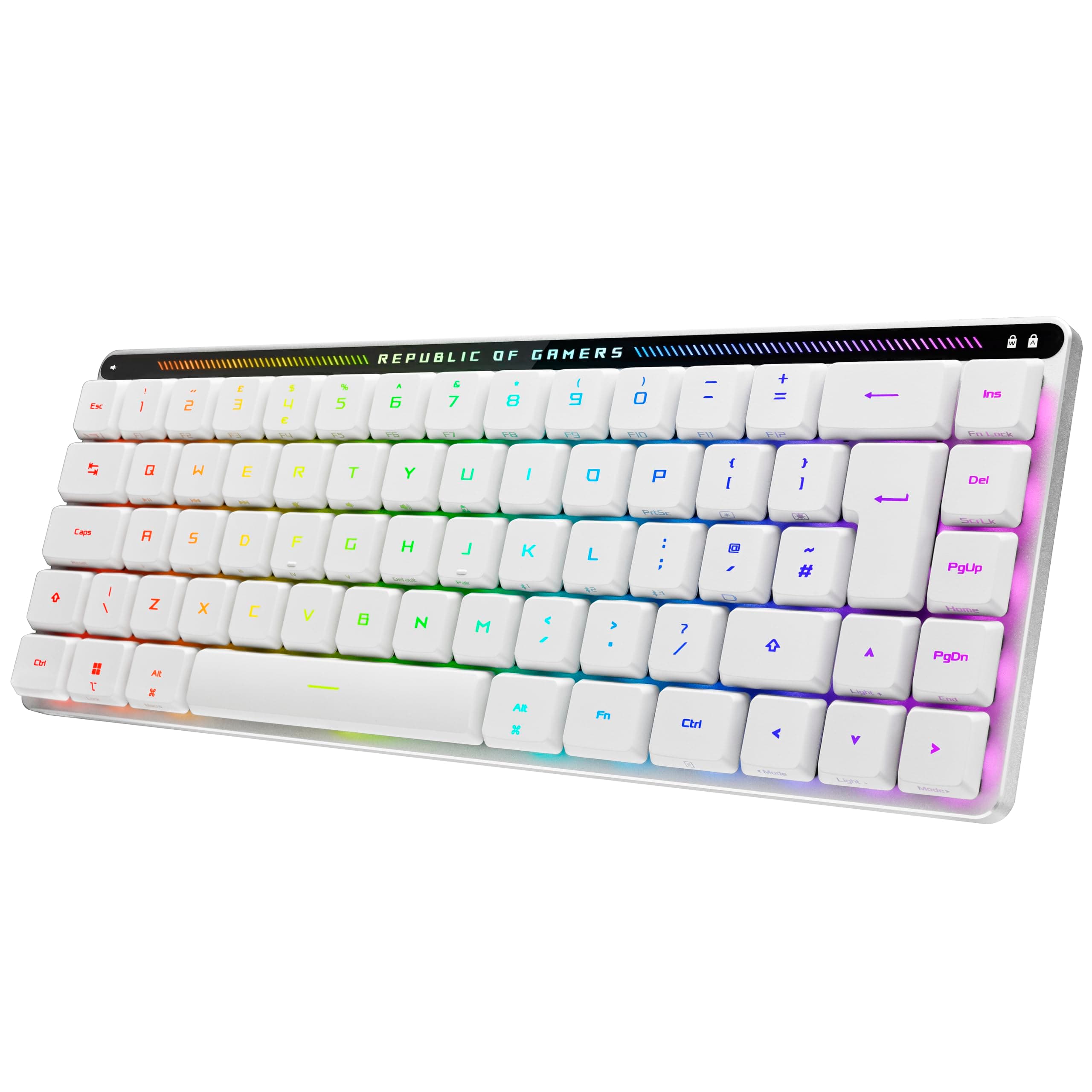 ASUS ROG Falchion RX Low Profile 65% Compact Wireless Gaming Keyboard, Pre-lubed RX Red Low-Profile Optical Switches, Silicone Dampening Foam, Touch Panel, RGB, Apple Mac Compatible, UK Layout, white