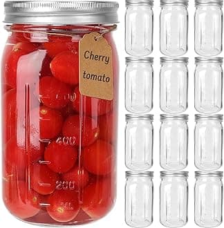 CycleMore Wide Mouth Mason Jars 32 oz, 12 Pack Large Glass Mason Jar with Metal Airtight Lids and Bands, 1 Quart Canning Jars for Pickling, Fermenting, Food Storage & DIY Projects