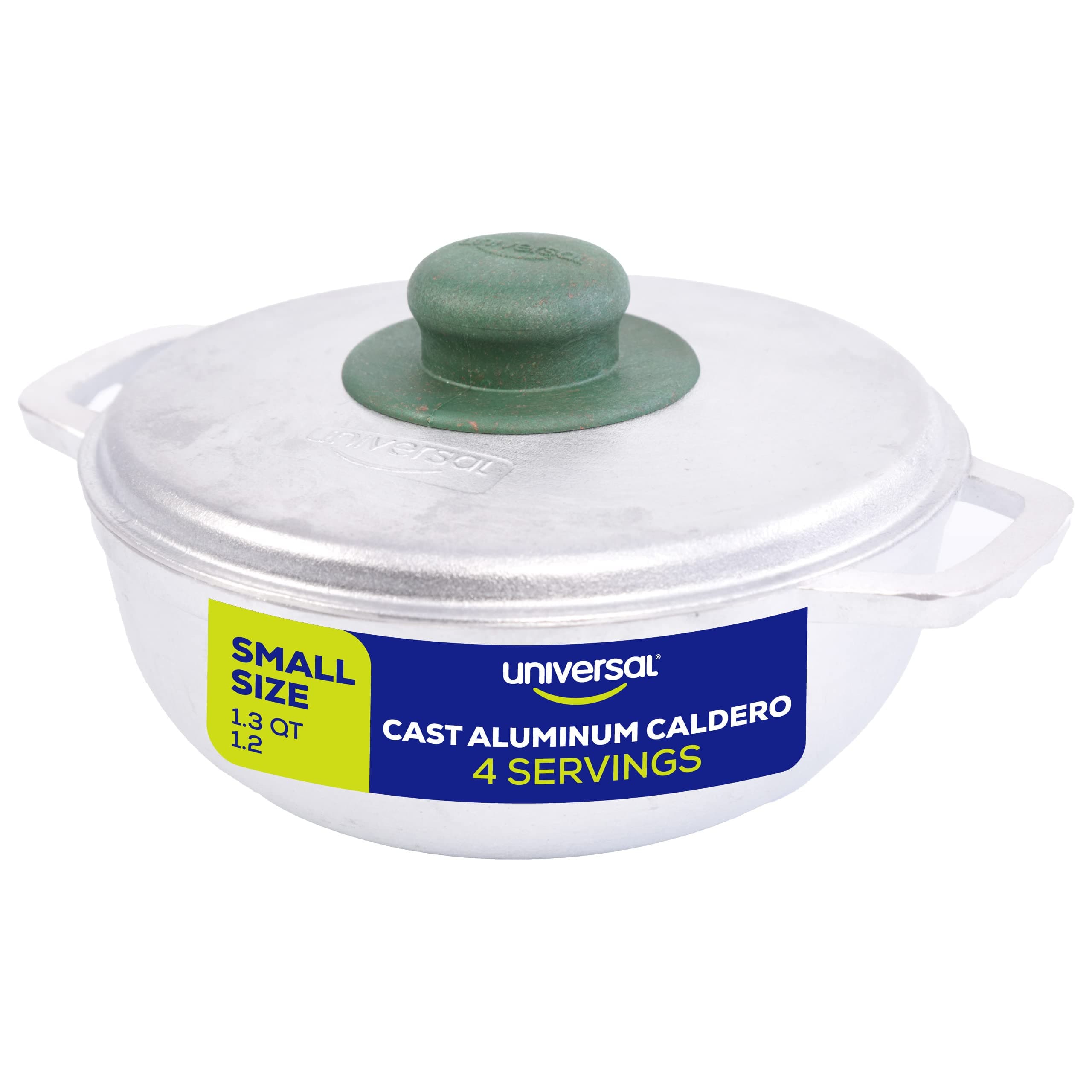 Universal (Extra Small) Caldero 4 Cups - 1.3 QT / 1.2 L, Stainless Aluminum Pot, Even Heat Distribution and Fast Cooking Dutch Oven Pot, Ergonomic Handles, Ideal for Rice, French Fries, and More