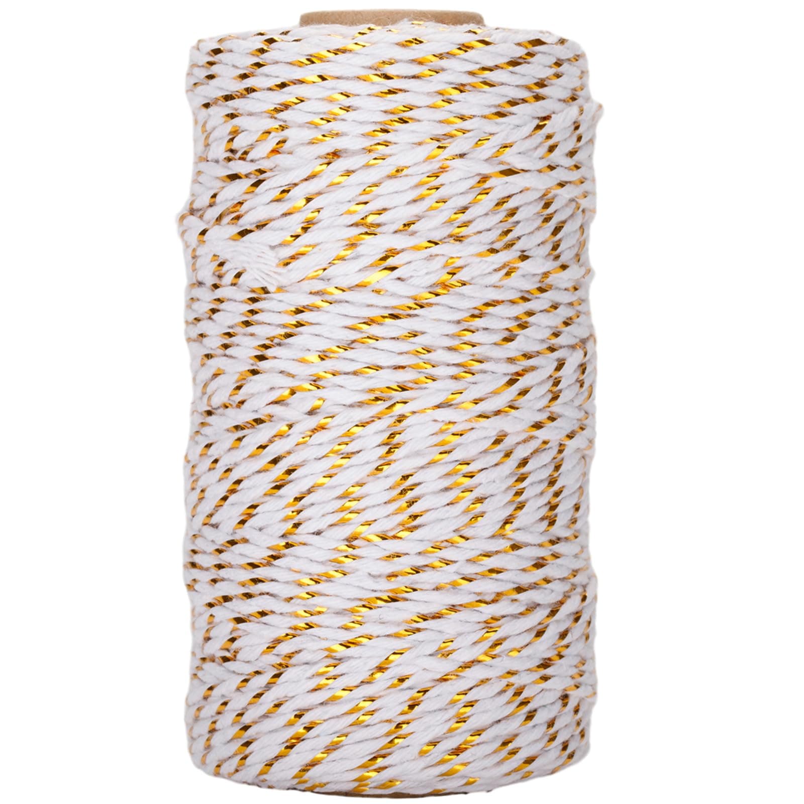 G2PLUS Christmas String - White Cotton Twine with Gold Glitter, 2MM, 100M for DIY Gift Decorations