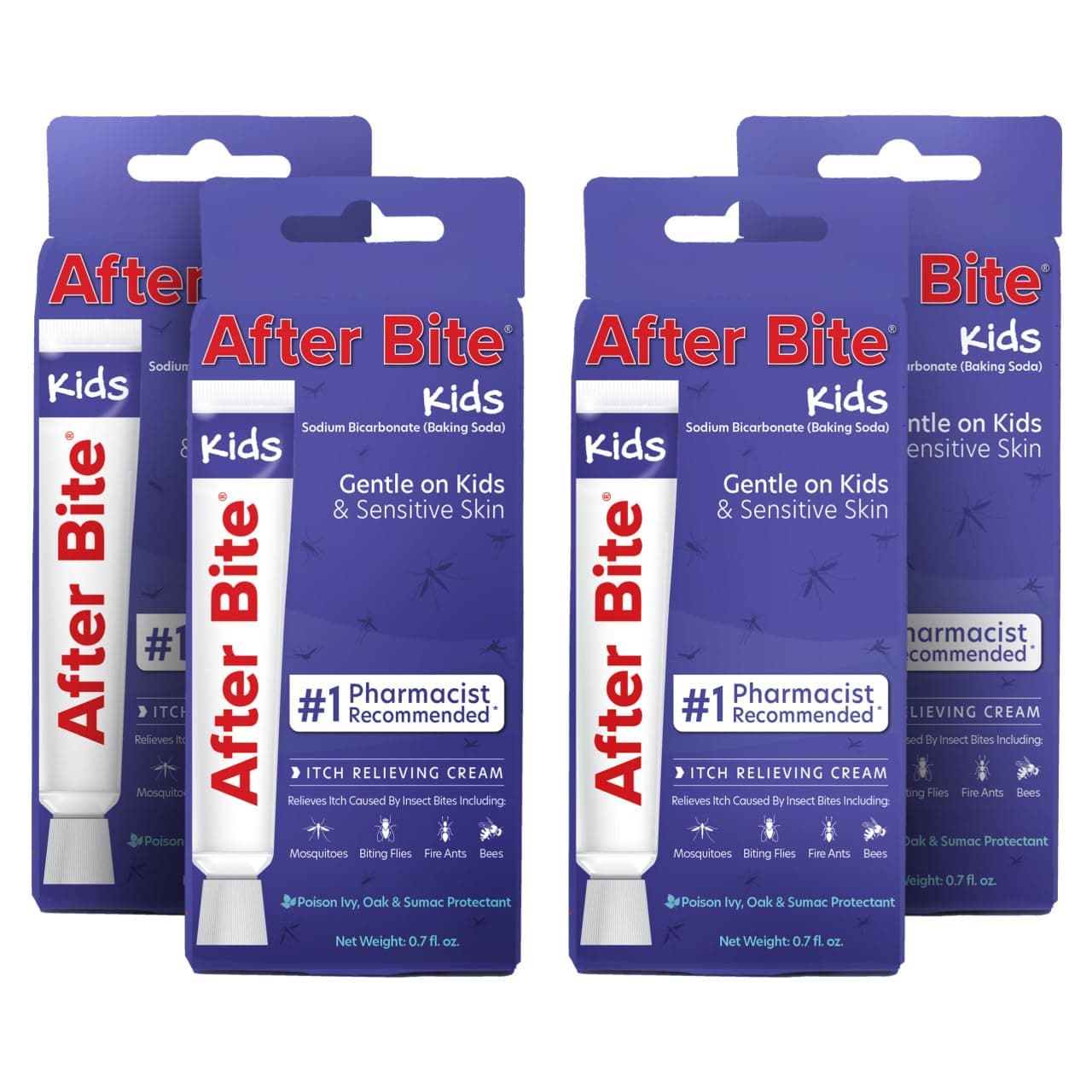 After Bite Kids - Bug Bite Itch Relief for Kids with Sodium Bicarbonate - Ideal for Mosquito Bites, Fire Ant Bites, Bees & More - Portable Cream Formula - 0.7 oz (4 Pack)