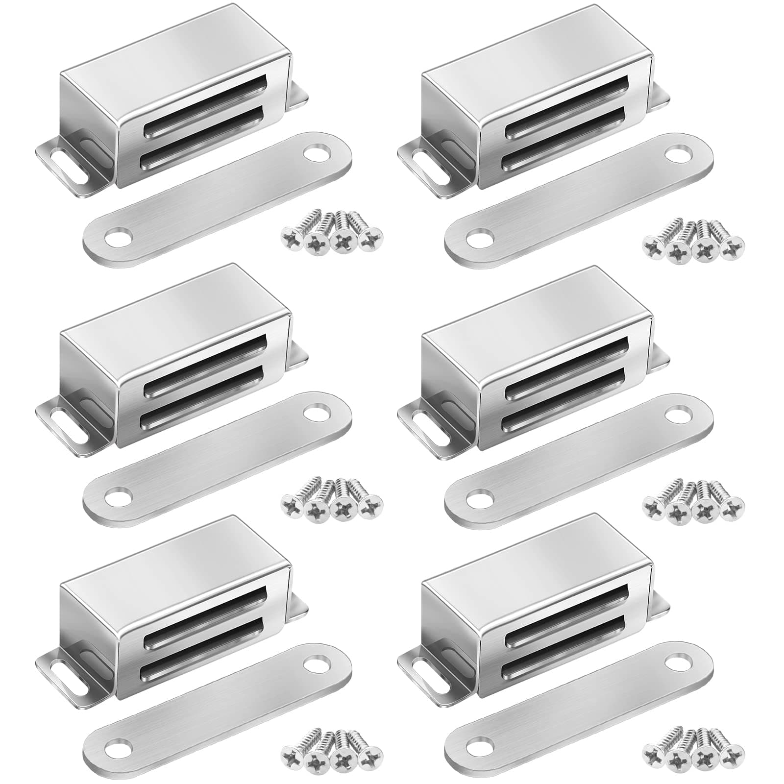 Onarway Magnetic Door Catch 6KG Pull Strong Magnet Cabinet Latches Magnetic Hardware Stainless Steel Chrome Door Closer for Bathroom Kitchen Sliding Door Window Cupboard (15lbs Strength 6 Pack)