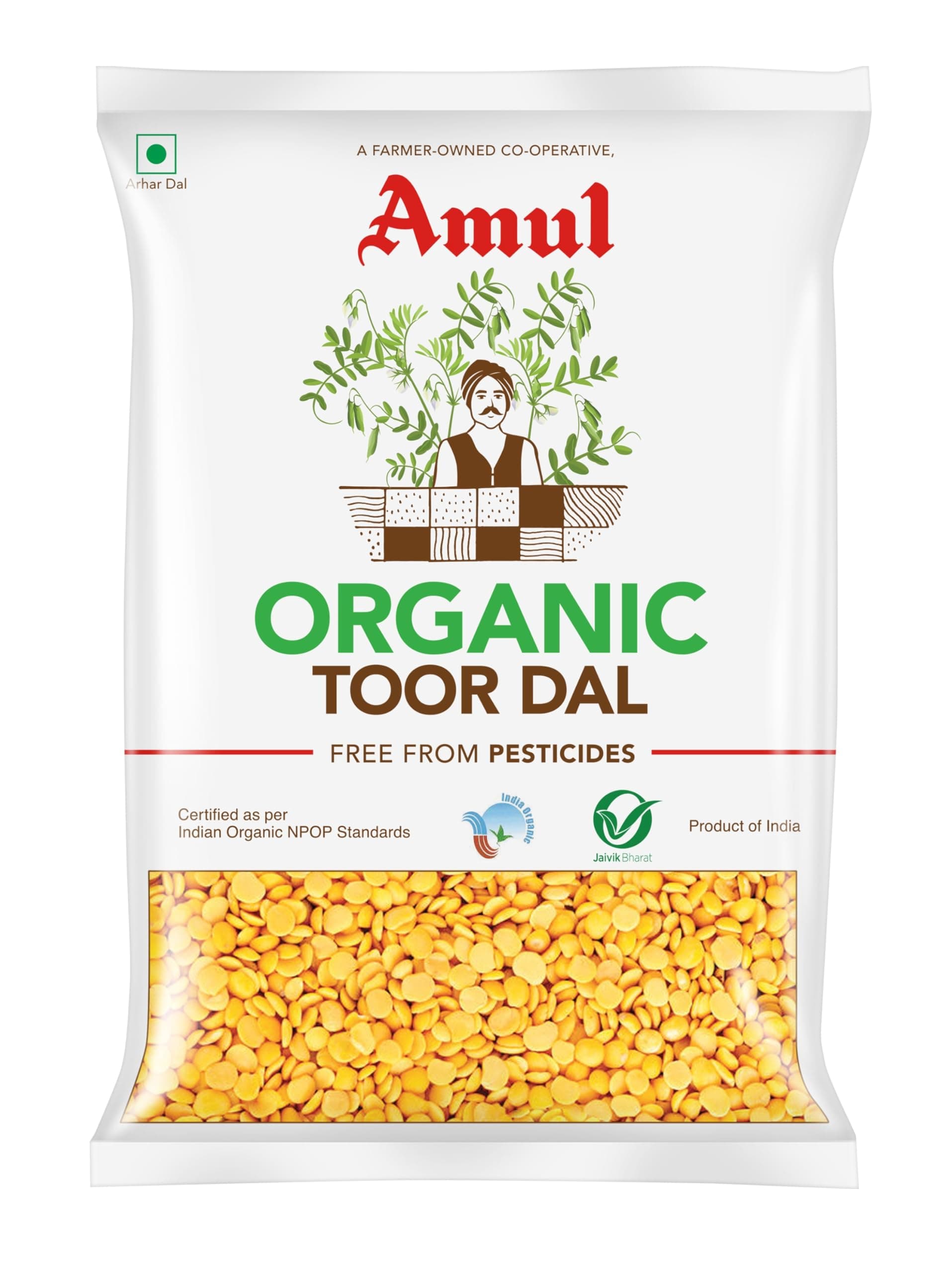 Amul Organic Toor Dal Bag, 500 g