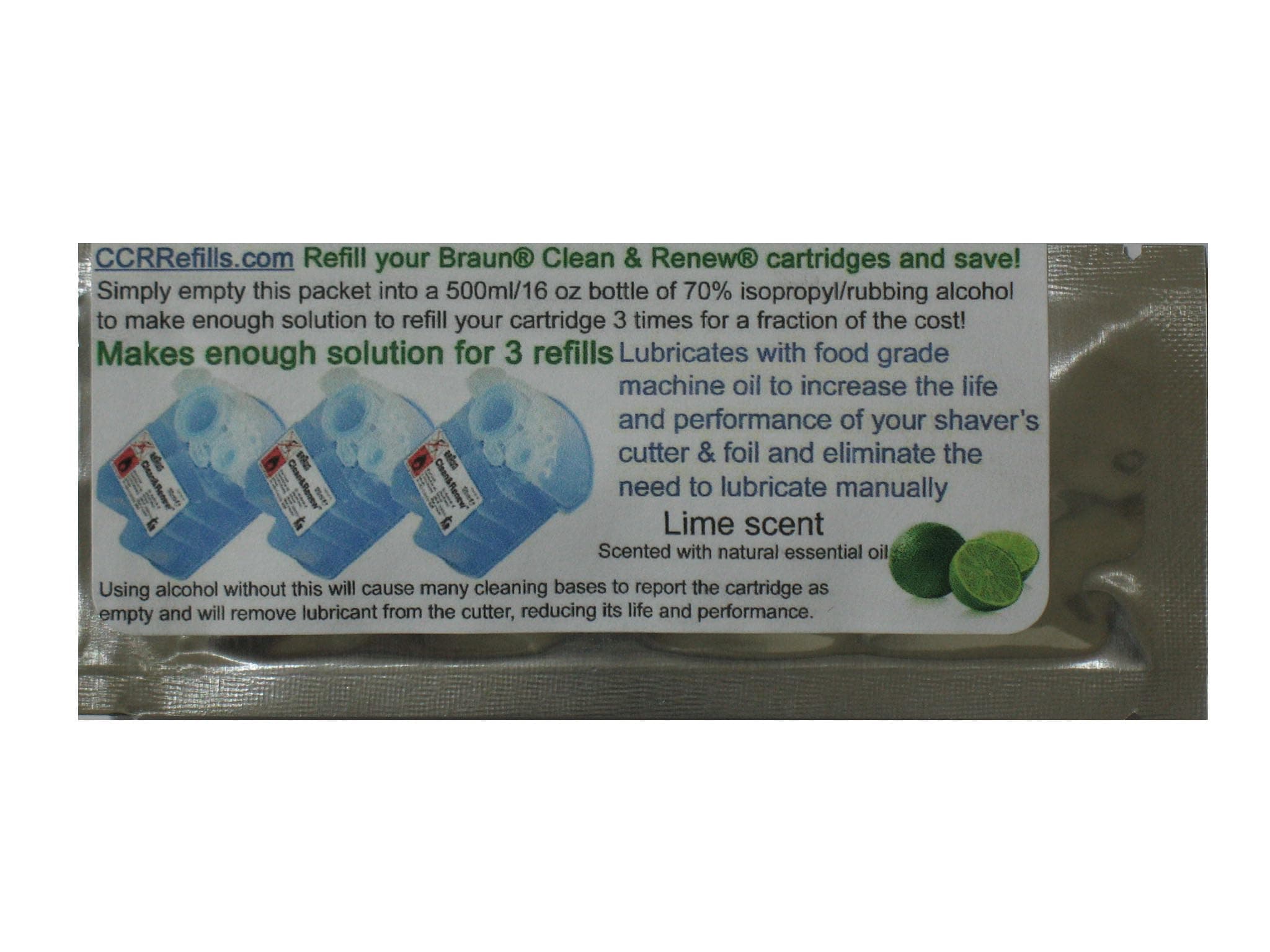 Refill Solution compatible with Braun® Clean & Renew® CCR3 Shaver Cartridges (Lime, 5 Packets (15 refills))