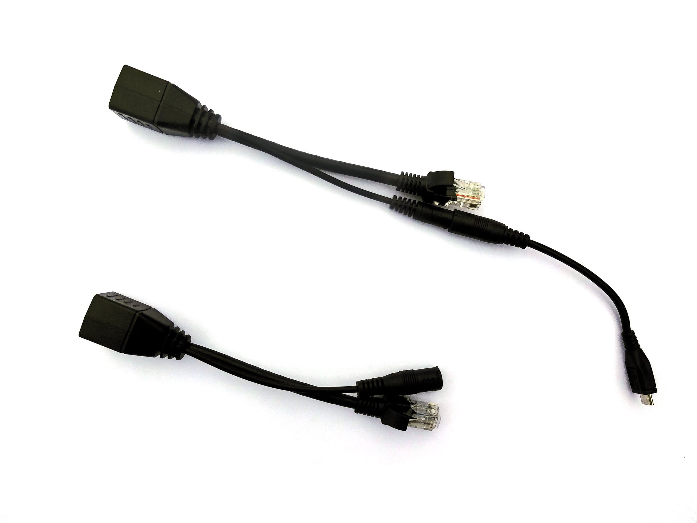Raspberry Pi/Micro-USB PoE Injector + Splitter Cable Set (Passive PoE)