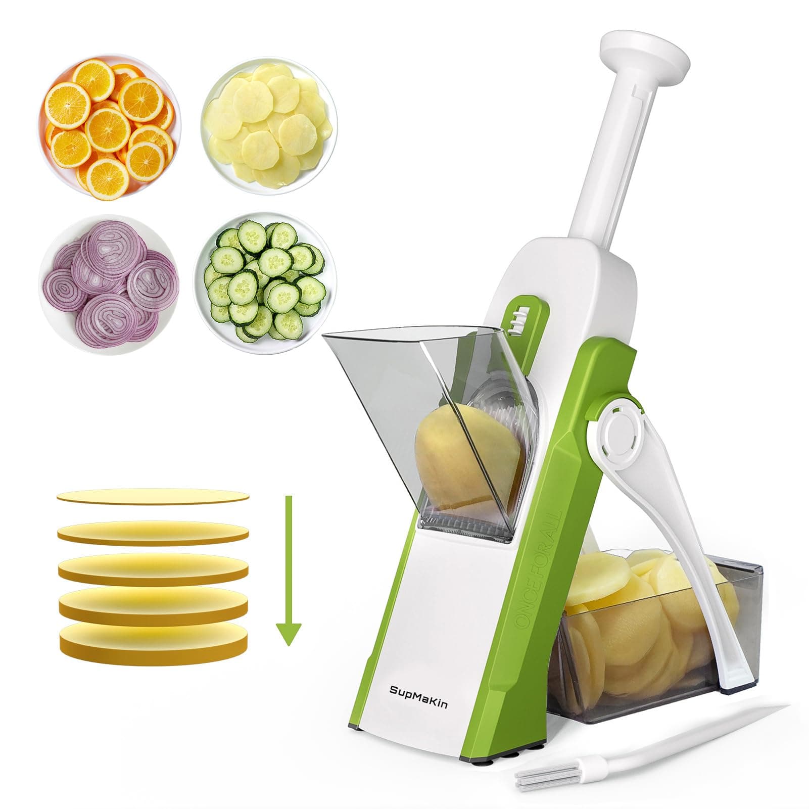 SupMaKin Safe Mandoline Slicer for Kitchen, Potato Slicer for Chips, Vegetable & Food Cutter,Thickness Adjustable 0.1-8 mm, Kitchen Faster Slice Artifact (Only Slicer)