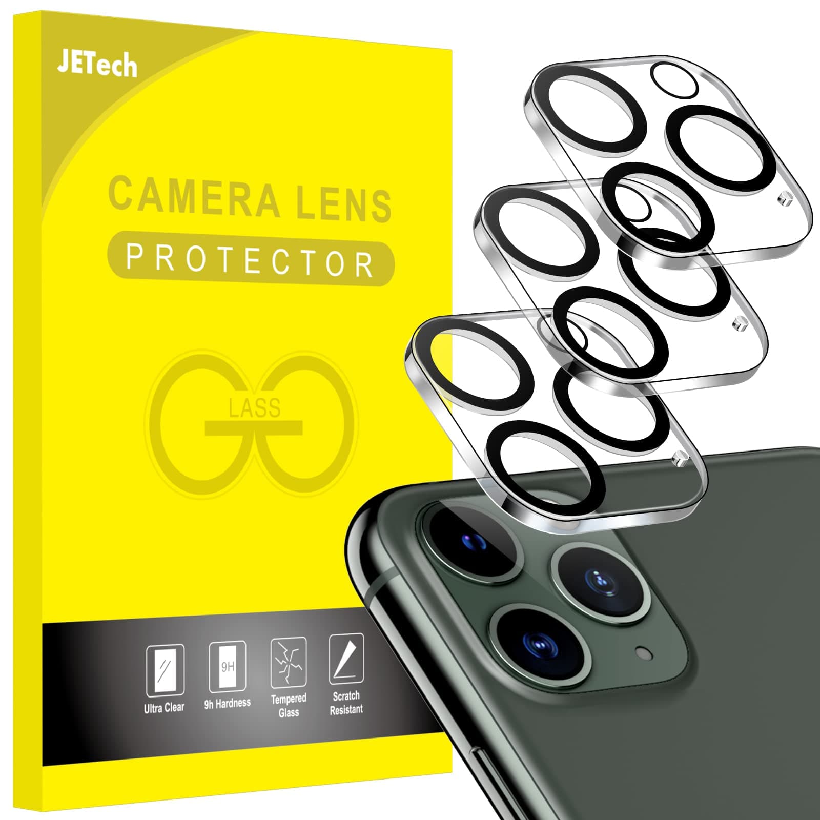 Camera Lens Protector for iPhone 11 Pro Max 6.5-Inch and iPhone 11 Pro 5.8-Inch, 9H Tempered Glass, HD Clear, Anti-Scratch, Case Friendly, Does Not Affect Night Shots, 3-Pack