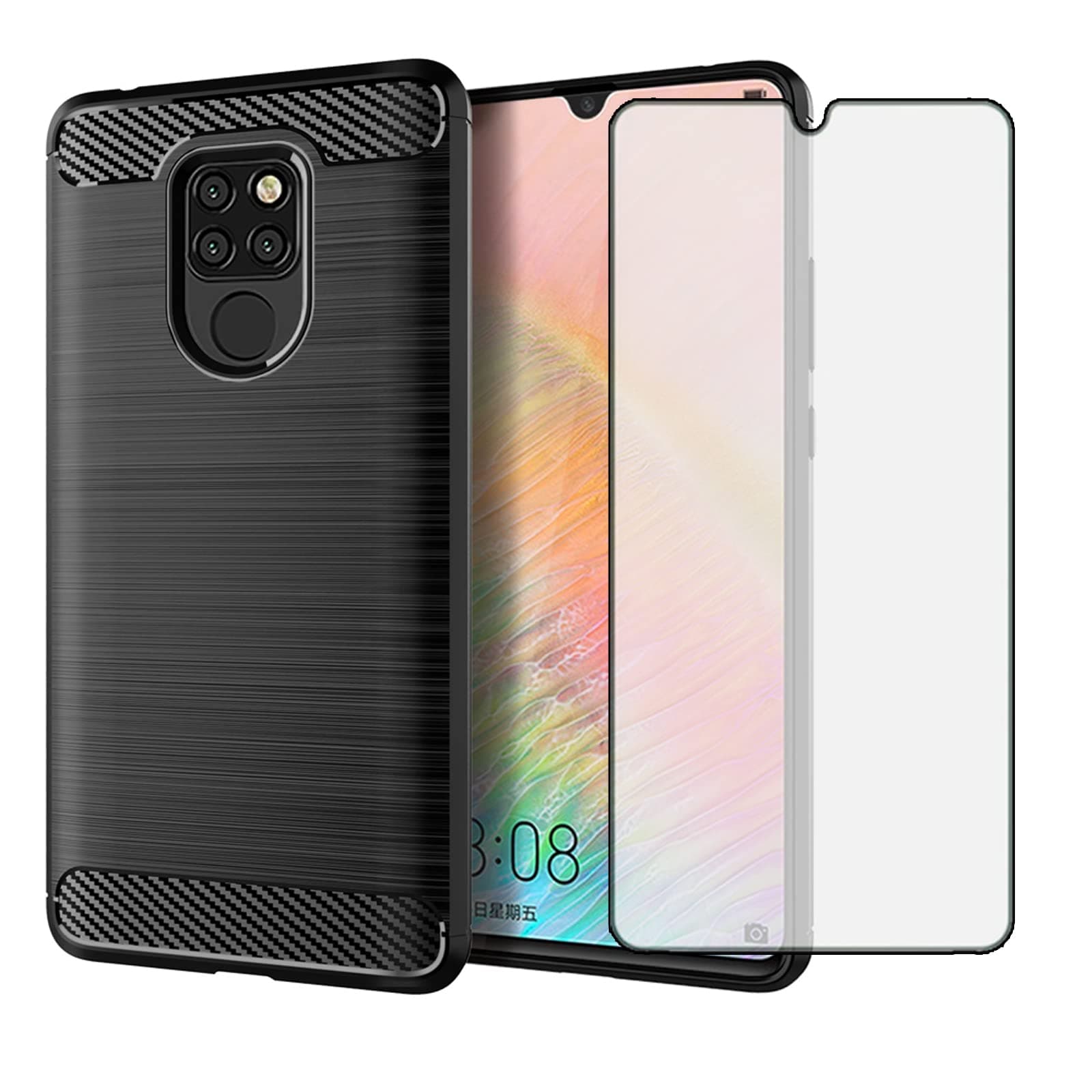 Compatible with Huawei Mate 20 X 5G Phone Case and Tempered Glass Screen Protector with Shockproof Carbon Fiber Cell Accessories Hawaii Hawaii Mate20X 4G Mate20 20X G5 7.2 inch for Women Men Black