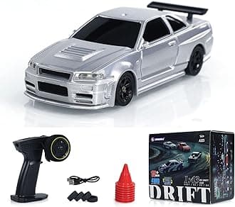 Remote Control Mini Drift Car 1:43 Race Car Radio Lights Traffic Safety Cone Silver