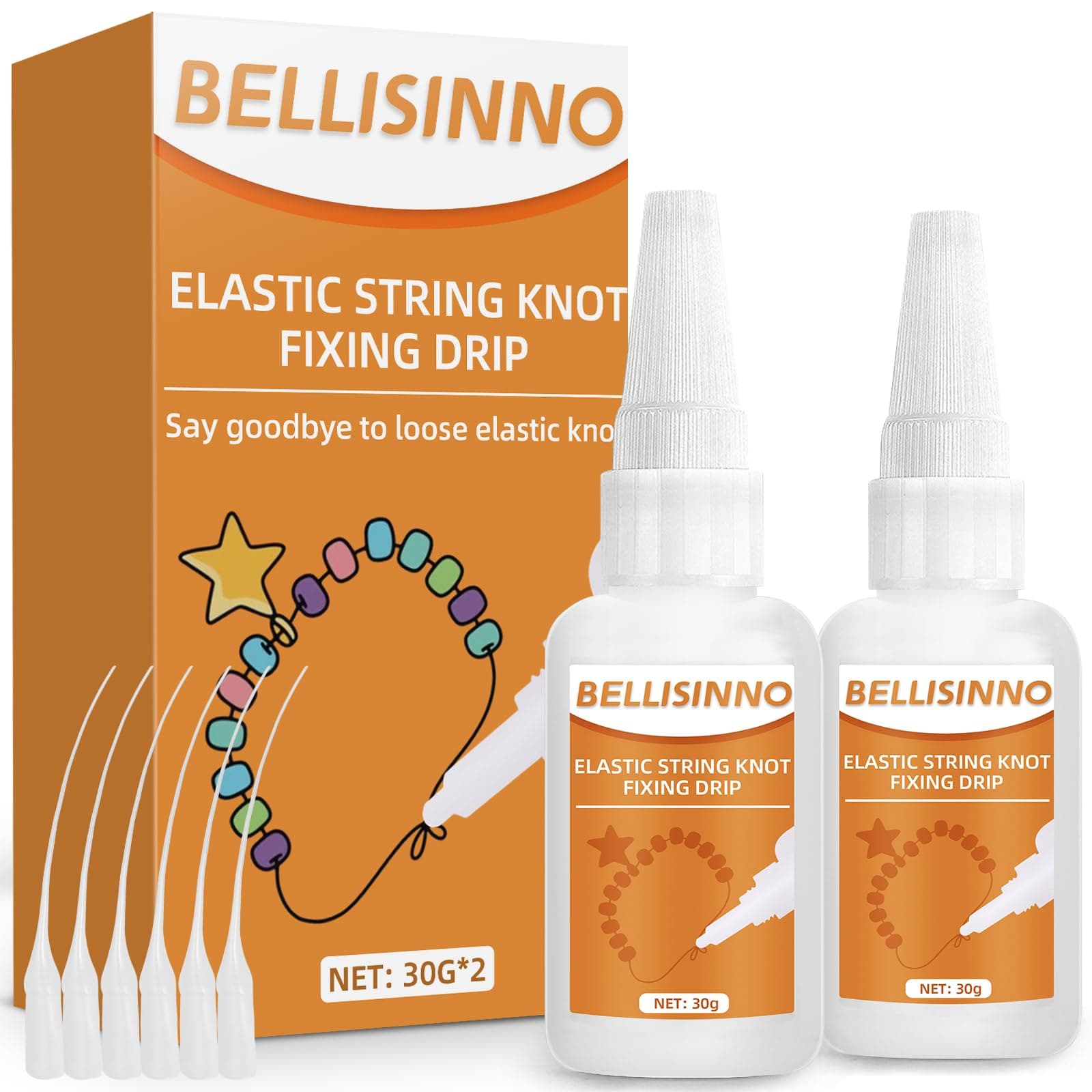 Bracelet Strings Professional Elastic String Knot Fixing Drip, Clear Bracelet Glue for Elastic String, Keep Stretchy Bracelet String Stay Perfectly Tied for Clay Beads, Jewelry Making Supplies (30g×2)