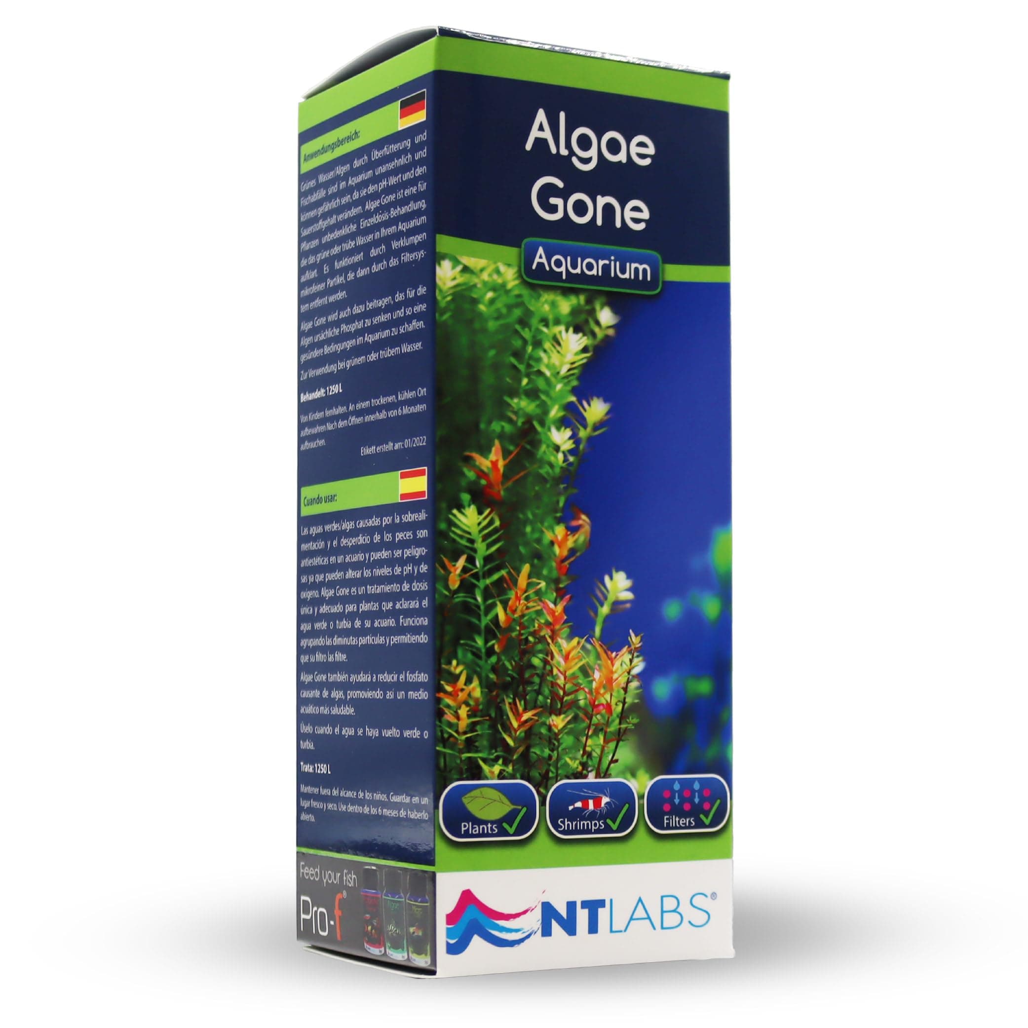 NT Labs Aquarium Algae Gone, Powerful Algae Treatment, Clarifies Green and Cloudy Water, Plant-Friendly, Lowers Algae-Causing Phosphate, (250ml - Treats 1250L)