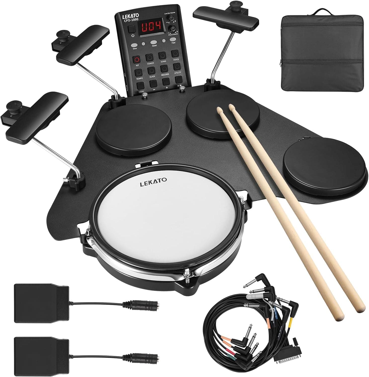 Electronic Drum,Portable Electric Battery for Beginners with Silent Mesh Box Pads More than 220 Sounds,USB MIDI,2 Pedals,2 Drumsticks,Travel Bag