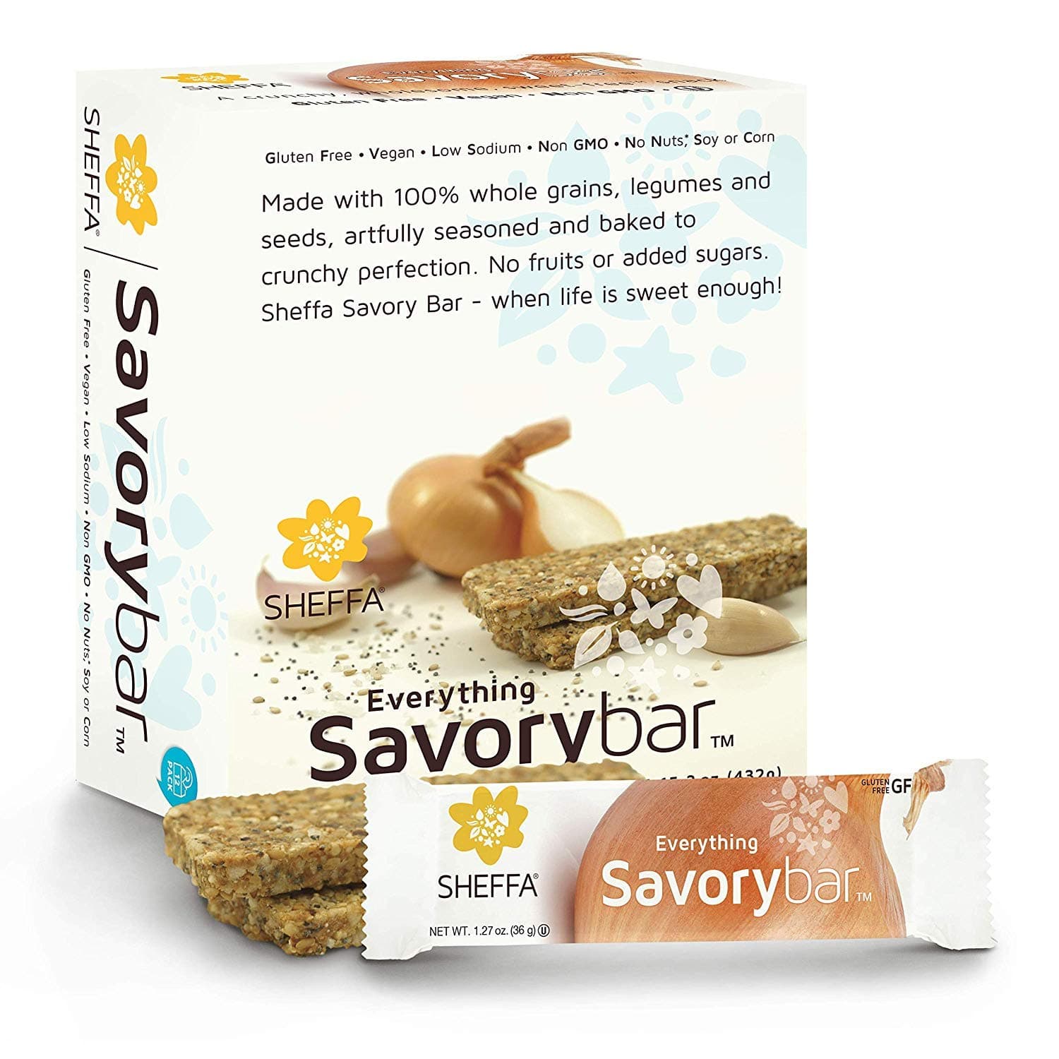 Sheffa Savory bar Everything Seasoning 1.27 Oz (12 Pack) Sugar Free, Low Sodium, Kosher, Vegan Kind Healthy Crunchy Snack Bars for Weight Watchers, Keto, Natural Protien Energy, Breakfast Lunch Bread