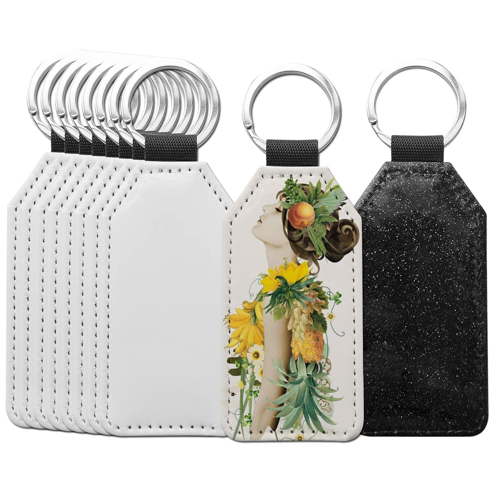 – 10 Pcs Sublimation Blank Keychains PU Leather White Keychains Ornament Pendants for Man Women Crafts Heat Transfer, One Size