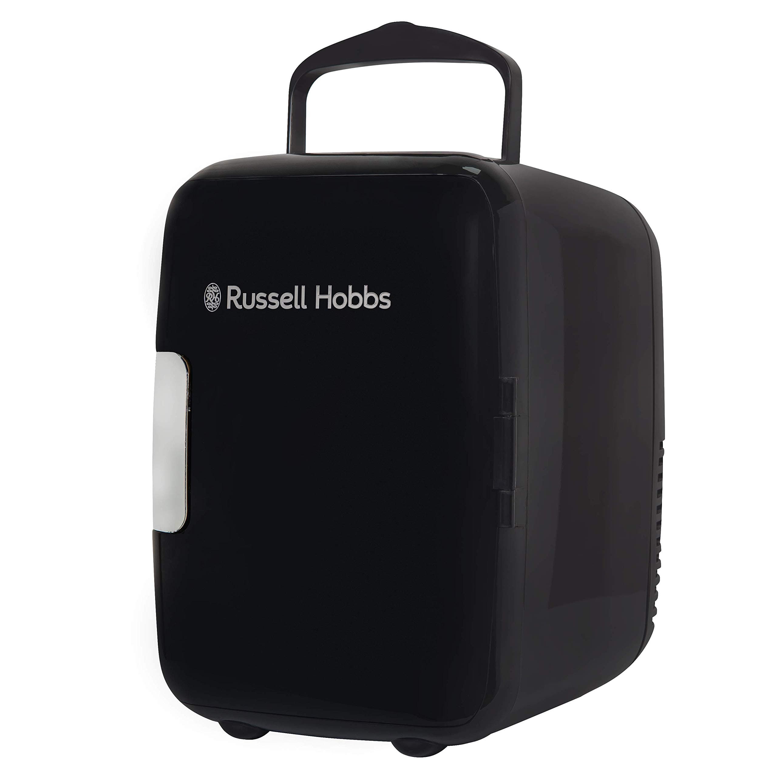 Russell Hobbs Mini Cooler RH4CLR1001B, 4 L/6 Can, Portable Mini Cooler and Warmer for Drinks, Cosmetics, Makeup, Skincare, AC/DC Power, Retro Style, Black, Bedroom, Home, Caravan, Car