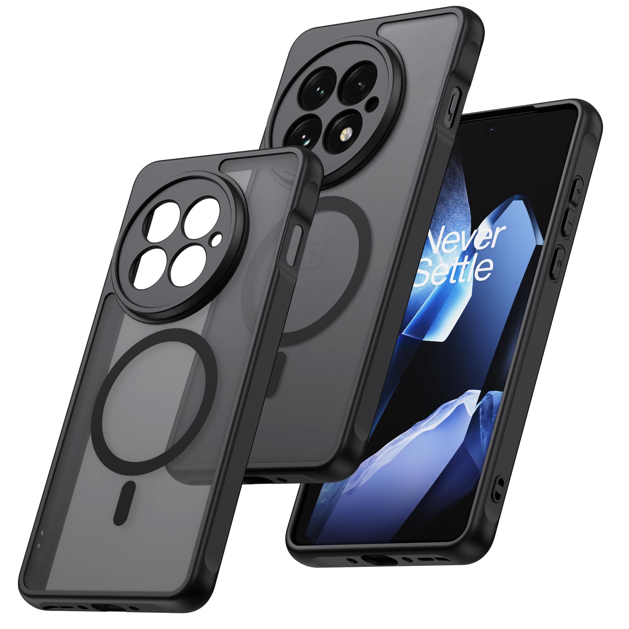 MAKAVO Magnetic for OnePlus 13 Case [Compatible with MagSafe] Translucent Matte Shockproof Phone Case with Camera Cover, One Plus 13 Slim Thin Yet Military Grade Drop Proof Silicone Bumper Case, Black