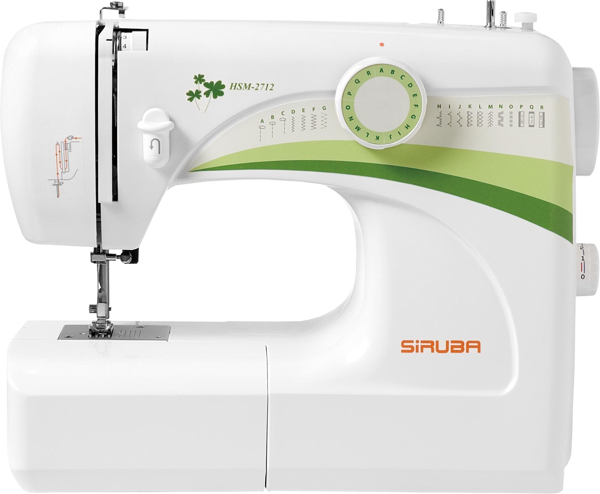 Siruba HSM-2712 Basic Type Built-In 12-Stitch Sewing Machine with Free-arm Sewing, 3 presser feet, and Reverse Pressure