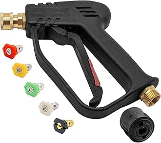 4000PSI High Pressure Washer Gun with 5 Water Nozzle Tip, Cleaner Gun Car Wash Water Gun for Car Cleaning (M22 14MM Hose Connector & karcher Quick Connector)