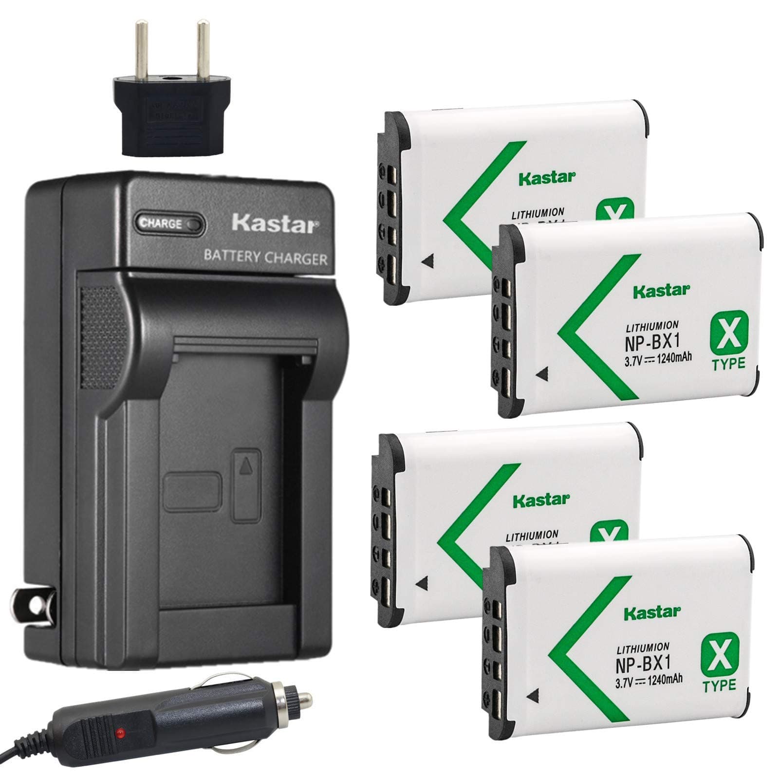 Kastar Battery 4-Pack and Charger Replacement for Sony NP-BX1, M8 and DSC-HX50V, HX300, RX1, RX1R, RX100, RX100M, RX100M3, WX300, HDR-AS10, AS15, AS30V, AS100V, AS100VR, CX240, MV1, PJ275 Camera