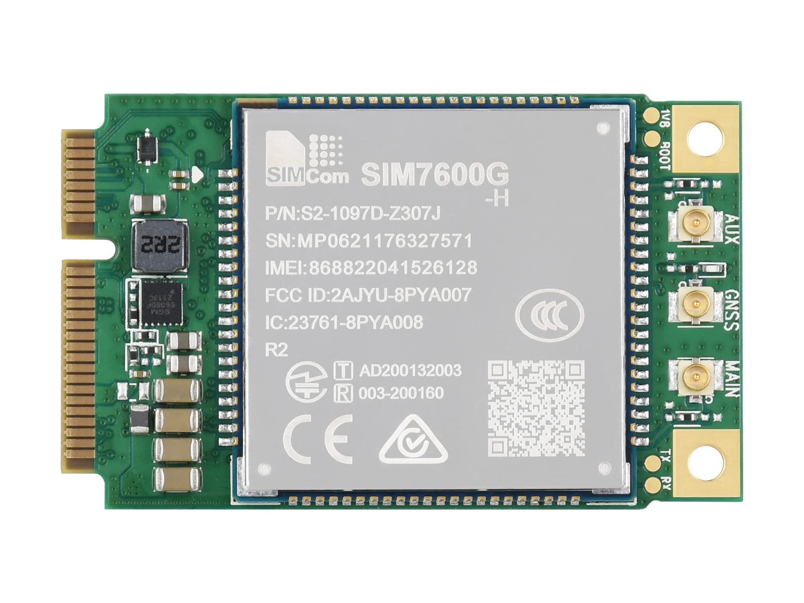 Waveshare SIM7600G-H-PCIE SIMCom Original 4G LTE Cat-4 Module Global Coverage with GNSS Support Mini-PCIe Connector LTE-TDD LTE-FDD HSPA+ GSM GPRS Edge