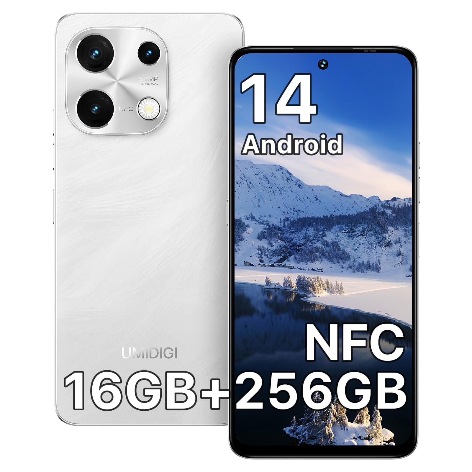 UMIDIGI Note 100 NFC Unlocked Phones,Android 14 Cell Phone,16(8+8) GB+256GB/TF 1TB,4G Dual SIM Android Phone,6.8''HD+120Hz Display,50MP Camera,5000mAh+20W Fast Charging,AI Face/Fingerprint Unlock,GPS