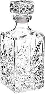 Bormioli Rocco Selecta Collection Whiskey Decanter – Sophisticated 33.75oz Diamond Decanter With Starburst Detailing – For Whiskey, Bourbon, Scotch & Liquor
