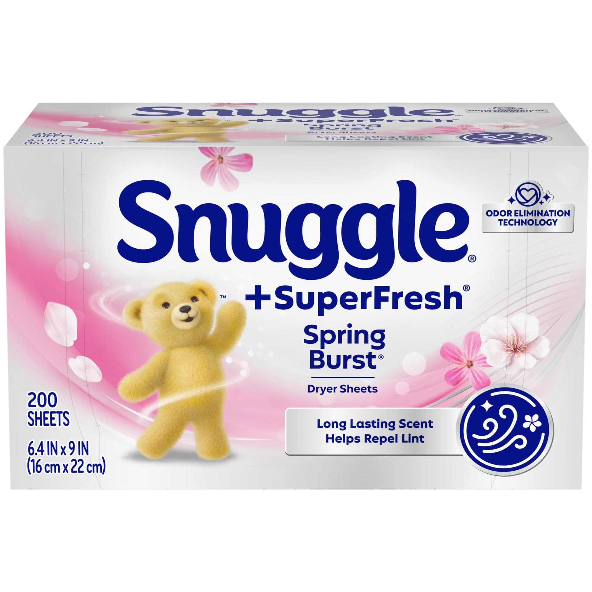 Snuggle Plus SuperFresh Fabric Softener Dryer Sheets with Static Control and Odor Eliminating Technology, Spring Burst, 200 Count