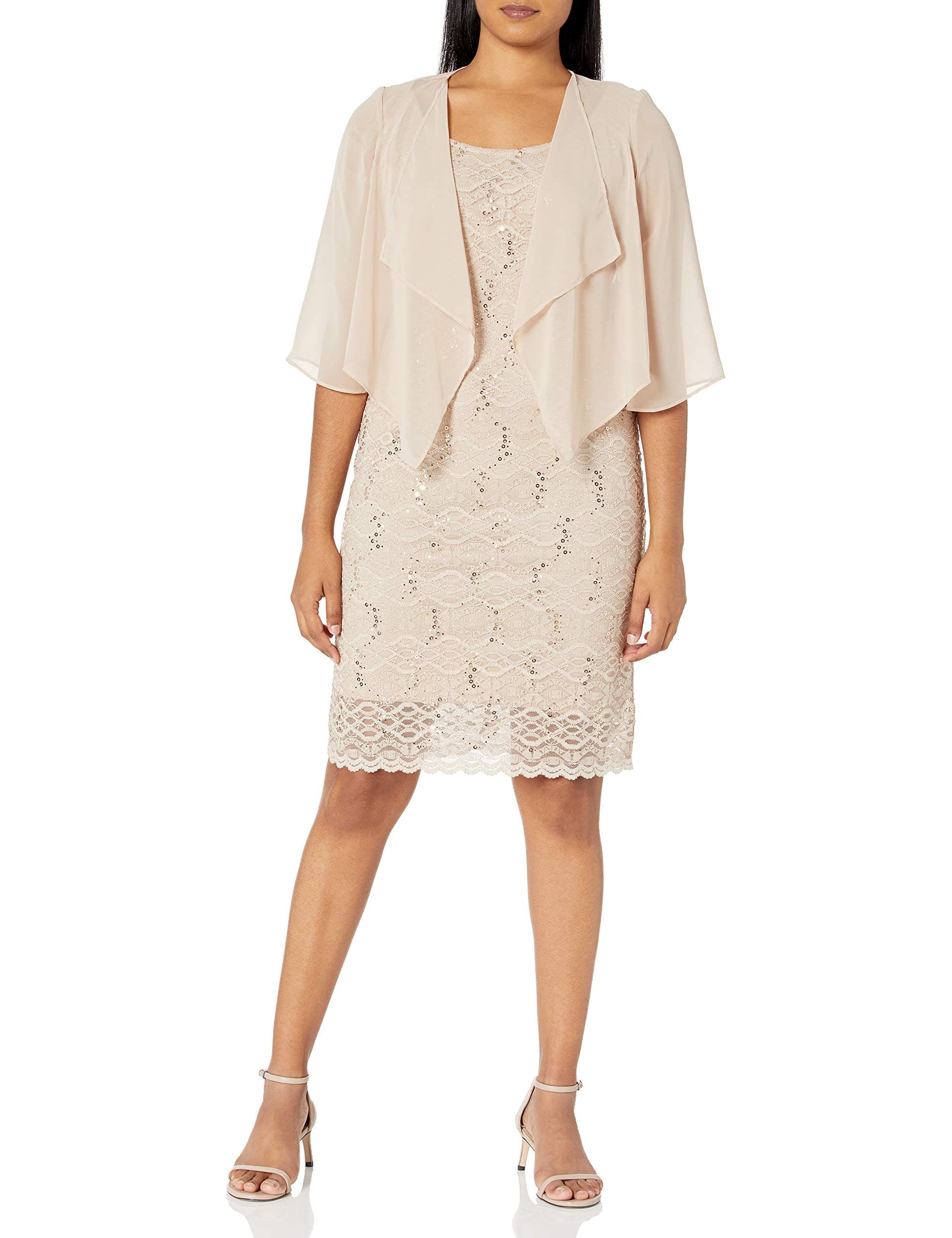 Sandra Darren womens 2 PC Sleevless Lace & Chiffon Jacket Dress Dress