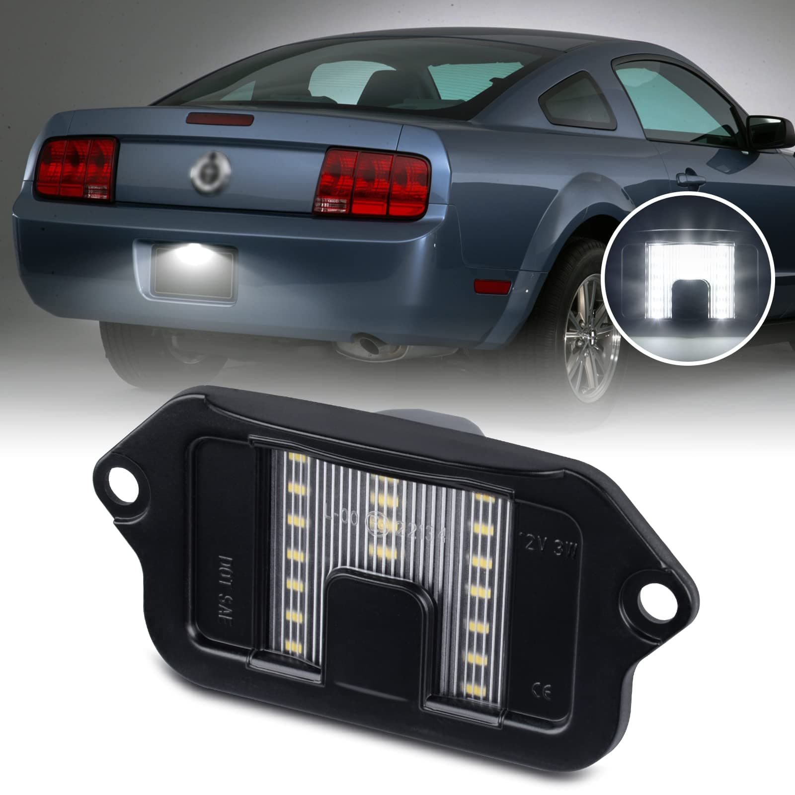 LED License Plate Light Assembly for Ford Mustang 2005-2009 Rear Bumper Tag Lamps 6000K White, 1PC
