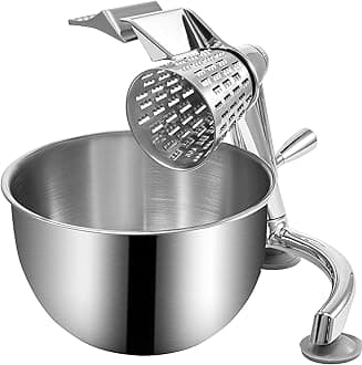 Rotary Cheese Grater, Zinc Alloy Rotary Vegetable Mandoline, Manual Cheese Mandoline w/ 5 Stainless Steel Cutting Cones, Manual Vegetable Grater w/ 2.5L Bowl, Rotary Shredder w/Suction Base